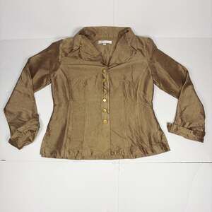 Renfrew Collection Women's Bronze Metallic Button-Down Collared Blouse, Size S